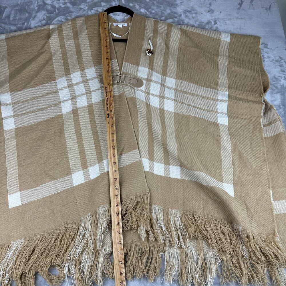 Charter Club Poncho Shawl Women's One Size Tan/Cream Plaid Throw Fox‎ Pin (0806) - Picture 10 of 10